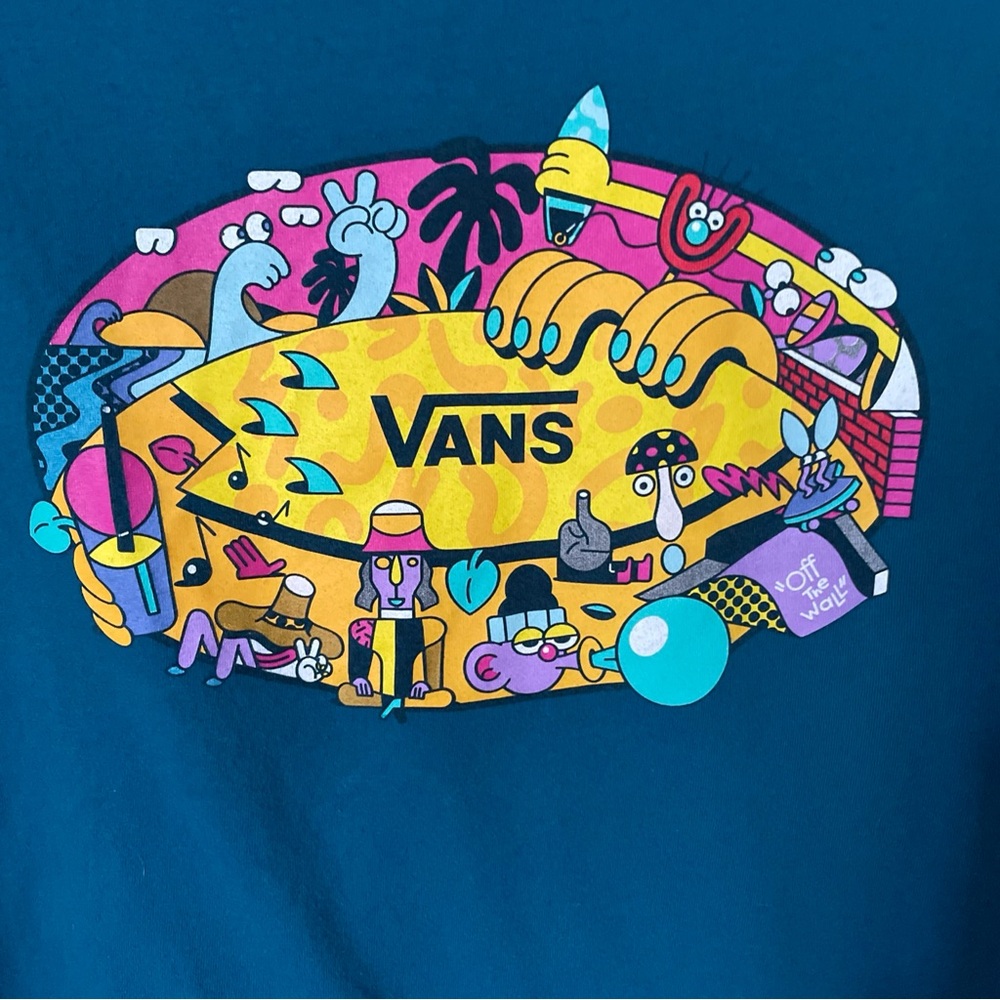 Vans Youth Teal Graphic Tee with Colorful Design Sz X-Large